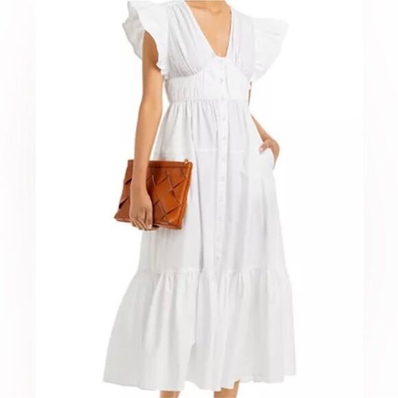 NWT Derek Lam 10 Crosby Greta Flutter Sleeve Dress in White - Picture 4 of 6